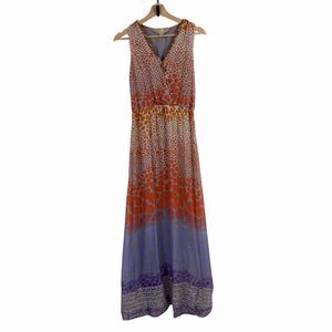 Presley Skye Maxi Silk Chiffon V Neck Dress Small  Sleeveless Boho Festival